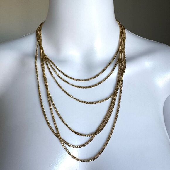 Vintage Multi Strand Gold Tone Necklace - Picture 2 of 4